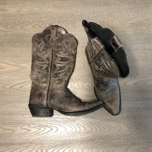 Light grey/tan genuine leather cowboy boots